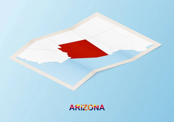 Mapa Papel Plegado Arizona Con Países Vecinos Estilo Isométrico — Vector de stock