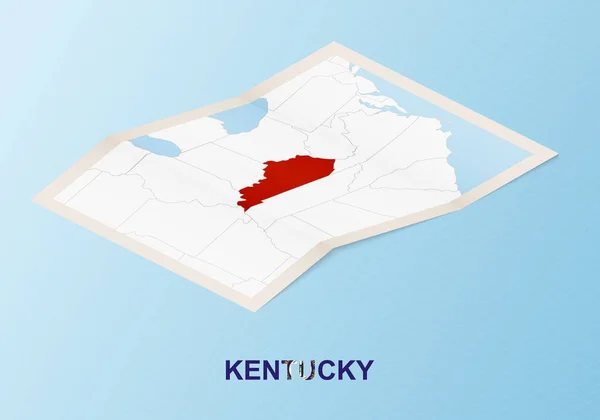 Opgevouwen Papieren Kaart Van Kentucky Met Buurlanden Isometrische Stijl — Stockvector