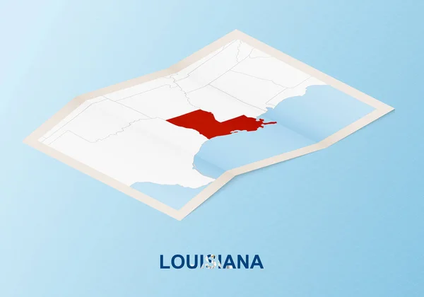 Mapa Papel Dobrado Louisiana Com Países Vizinhos Estilo Isométrico — Vetor de Stock