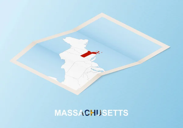 Opgevouwen Papieren Kaart Van Massachusetts Met Buurlanden Isometrische Stijl — Stockvector