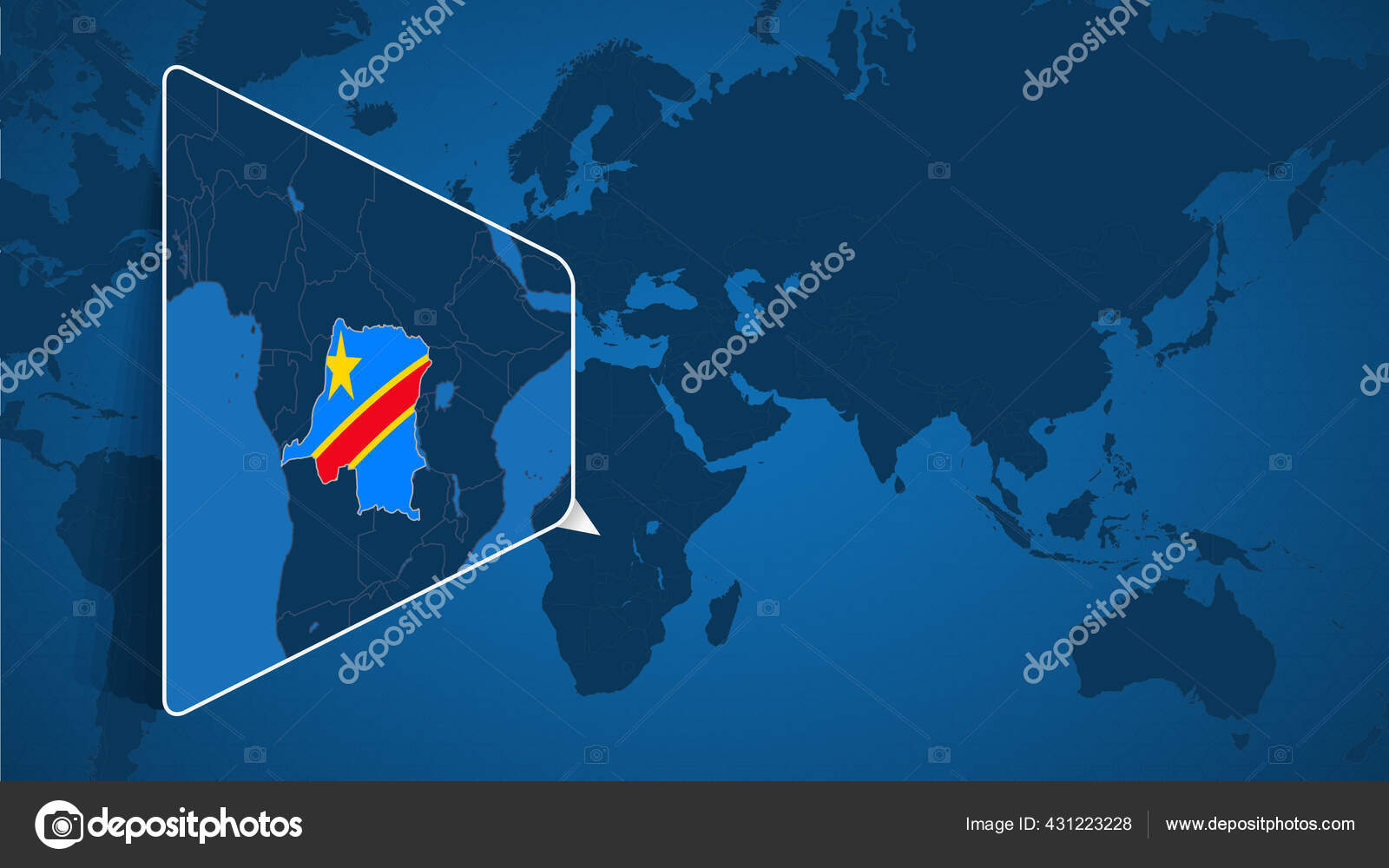 Umístění Kongo Mapě Světa Rozšířenou Mapou Kongo Vlajkou Stock Vektor ...