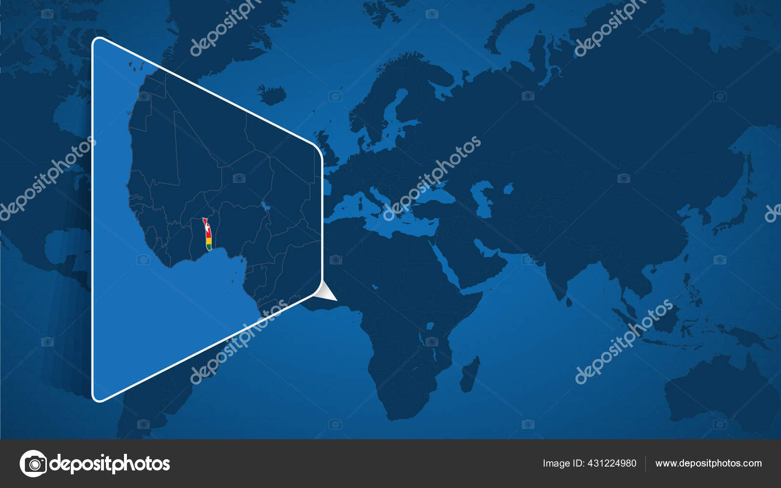 Location Togo World Map Enlarged Map Togo Flag Stock Illustration by
