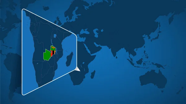 Localização Zâmbia Mapa Mundial Com Mapa Ampliado Zâmbia Com Bandeira —  Vetores de Stock