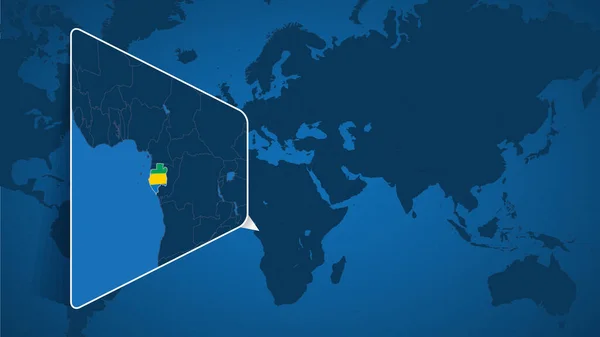 Localização Gabão Mapa Mundial Com Mapa Ampliado Gabão Com Bandeira —  Vetores de Stock