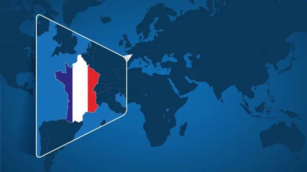 Расположение Франции Карте Мира Расширенной Картой Франции Флагом — стоковый вектор