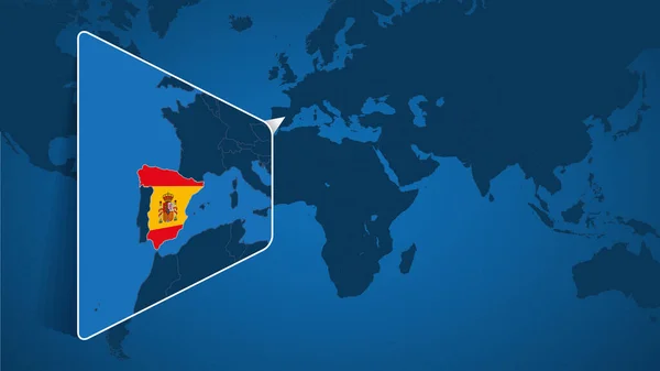 Ubicación España Mapa Del Mundo Con Mapa Ampliado España Con — Vector de stock