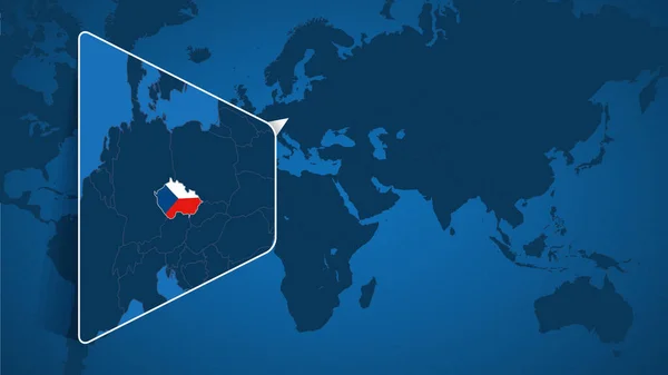 Położenie Republika Czeska Świecie Mapa Rozszerzoną Mapa Republiki Czeskiej Flagą — Wektor stockowy