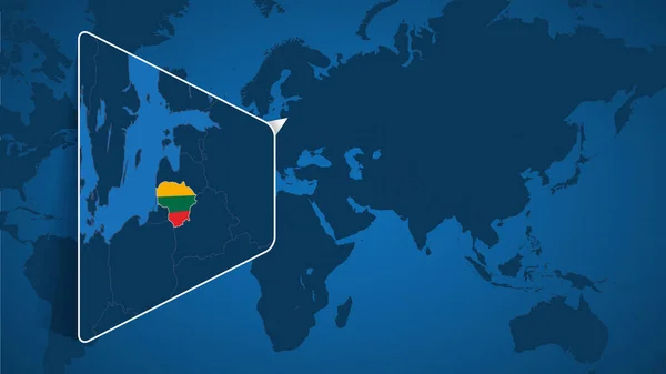 Locatie Van Litouwen Wereldkaart Met Uitgebreide Kaart Van Litouwen Met — Stockvector