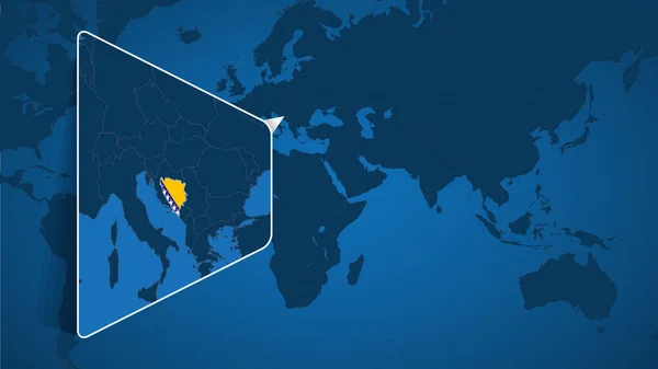 Umístění Bosny Hercegoviny Mapě Světa Rozšířenou Mapou Bosny Hercegoviny Vlajkou — Stockový vektor