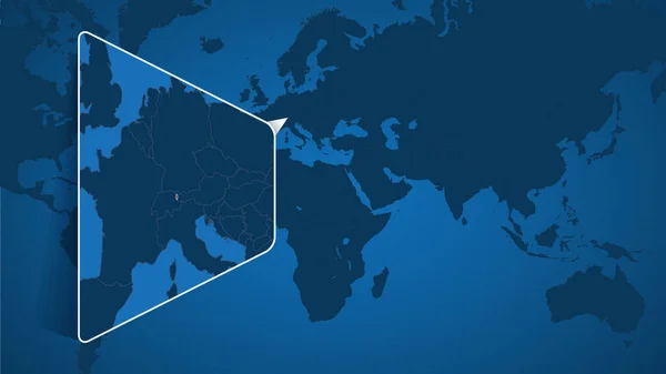 Liechtensteins Läge Världskartan Med Utvidgad Karta Över Liechtenstein Med Flaggstat — Stock vektor