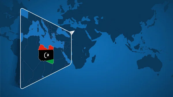 Ubicación Libia Mapa Mundial Con Mapa Ampliado Libia Con Bandera — Archivo Imágenes Vectoriales