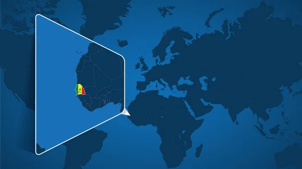세네갈의 World Map Enlarged Map Senegal Flag — 스톡 벡터