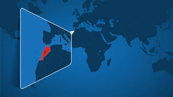 Localização Marrocos Mapa Mundial Com Mapa Alargado Marrocos Com Bandeira —  Vetores de Stock