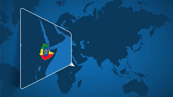 Місце Розташування Ефіопії Карті Світу Розширеною Картою Ефіопії Прапором — стоковий вектор