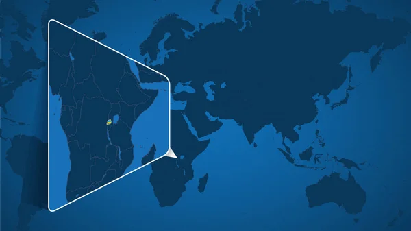 Localização Ruanda Mapa Mundial Com Mapa Ampliado Ruanda Com Bandeira —  Vetores de Stock