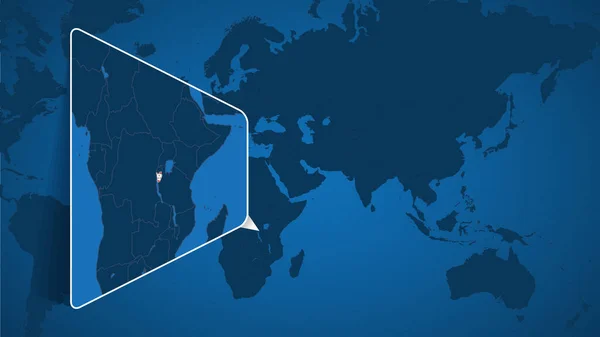布隆迪在有国旗的扩大布隆迪地图的世界地图上的位置 — 图库矢量图片