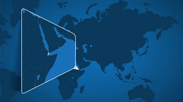 世界地図上のジブチの位置旗を持つジブチの大規模な地図 — ストックベクタ