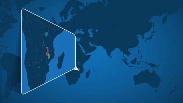 Situation Malawi Sur Carte Monde Avec Carte Élargie Malawi Avec — Image vectorielle