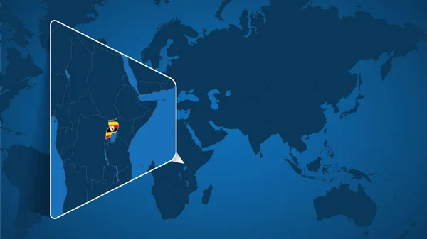 Ubicazione Dell Uganda Sulla Mappa Del Mondo Con Mappa Allargata — Vettoriale Stock