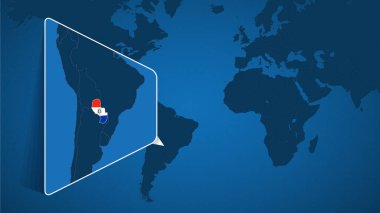 Paraguay 'ın Genişletilmiş Paraguay Haritalı Dünya Haritasındaki Konumu.
