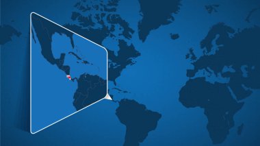 Kosta Rika 'nın Dünya Haritasında yeri Bayraklı Genişletilmiş Kosta Rika Haritası.