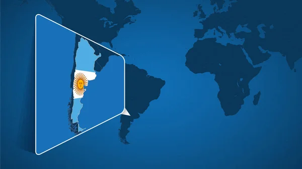 阿根廷在加宽的阿根廷国旗地图世界地图上的位置 — 图库矢量图片