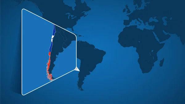 Locatie Van Chili Wereldkaart Met Uitgebreide Kaart Van Chili Met — Stockvector