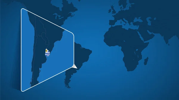 Ubicación Uruguay Mapa Mundial Con Mapa Ampliado Uruguay Con Bandera — Vector de stock