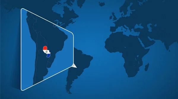 Ubicación Paraguay Mapa Mundial Con Mapa Ampliado Paraguay Con Bandera — Archivo Imágenes Vectoriales