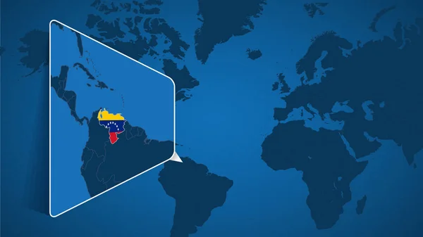 Lage Venezuelas Auf Der Weltkarte Mit Vergrößerter Landkarte Venezuelas Mit — Stockvektor