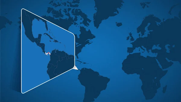 Ubicación Panamá Mapa Mundial Con Mapa Ampliado Panamá Con Bandera — Vector de stock