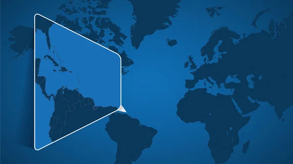 Localização Granada Mapa Mundial Com Mapa Ampliado Granada Com Bandeira —  Vetores de Stock