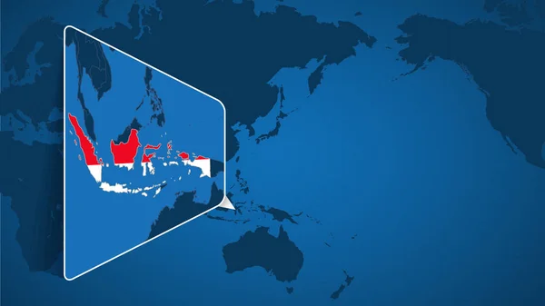 Ubicazione Dell Indonesia Sulla Mappa Del Mondo Con Mappa Allargata — Vettoriale Stock