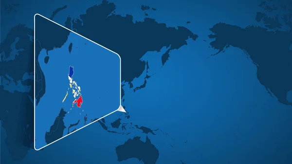Ubicazione Delle Filippine Sulla Mappa Del Mondo Con Mappa Ingrandita — Vettoriale Stock