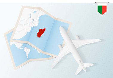 Madagaskar 'a seyahat, Madagaskar' ın bayrağı ve haritası olan en iyi manzaralı uçak..