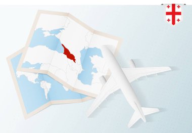 Gürcistan 'a seyahat, Gürcistan haritası ve bayrağıyla en iyi manzaralı uçak.