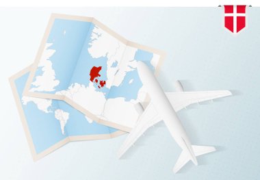 Danimarka 'ya seyahat, Danimarka bayrağı ve haritası olan en iyi manzaralı uçak..
