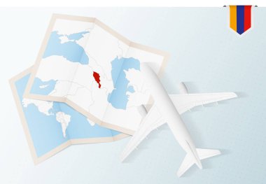 Ermenistan 'a seyahat, Ermenistan bayrağı ve haritası olan en iyi manzaralı uçak.