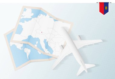 Lihtenştayn 'a seyahat, Lihtenştayn bayrağı ve haritası olan en iyi manzaralı uçak..