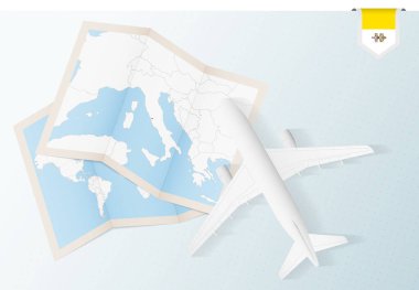 Vatikan Şehri 'ne git, Vatikan' ın bayrağı ve haritası olan en iyi manzaralı uçak..