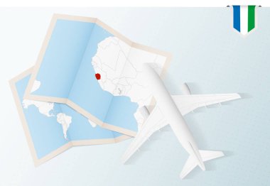 Sierra Leone 'ye git, Sierra Leone' nin haritası ve bayrağıyla üstten bak..