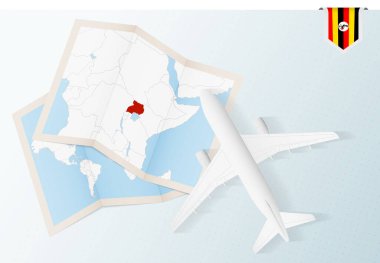 Uganda 'ya git, Uganda haritası ve bayrağıyla üstten bak..