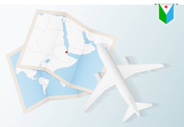 Cibuti 'ye seyahat, Cibuti bayrağı ve haritası olan en iyi manzaralı uçak..