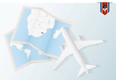 Svaziland 'a git, Svaziland bayrağı ve haritası olan en iyi manzaralı uçak..