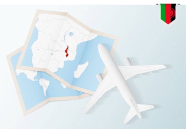 Malawi 'ye git, Malawi' nin bayrağı ve haritası olan en iyi manzaralı uçak..