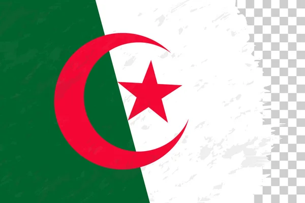 Yatay Soyut Grunge Şeffaf Izgara Üzerine Cezayir Bayrağını Fırçaladı — Stok Vektör