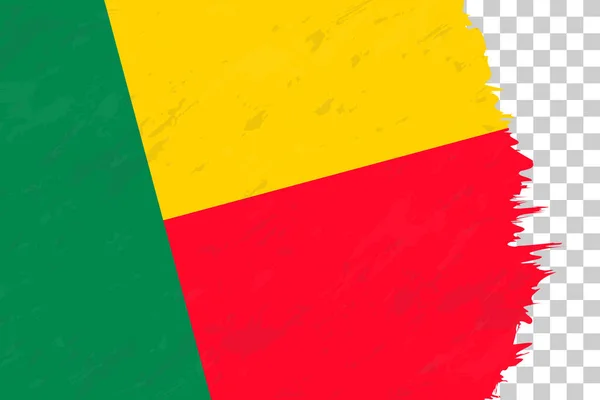 Horizontaal Abstracte Grunge Brushed Vlag Van Benin Transparant Net — Stockvector