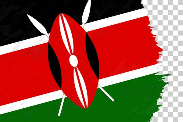 Yatay Soyut Grunge Kenya Bayrağını Şeffaf Şebeke Üzerine Fırçaladı — Stok Vektör