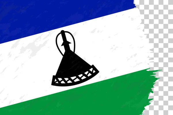 Grunge Astratto Orizzontale Bandiera Spazzolata Del Lesotho Sulla Griglia Trasparente — Vettoriale Stock