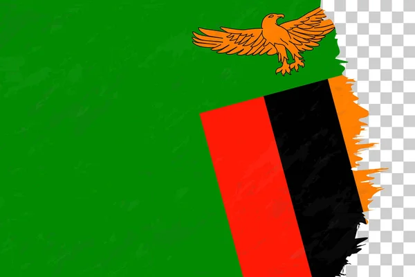 Grunge Astratto Orizzontale Bandiera Spazzolata Dello Zambia Sulla Griglia Trasparente — Vettoriale Stock